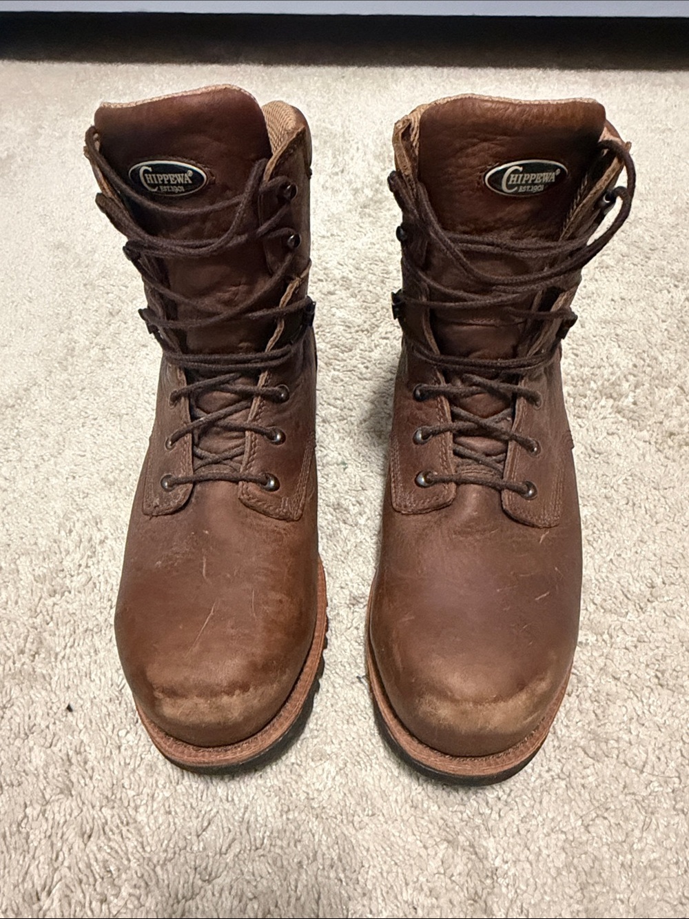 Chippewa Men's Brown Leather Lace-Up Work Boots